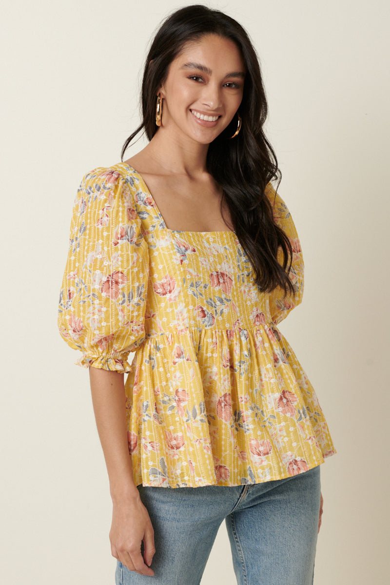 Eloise Eyelet Top - Botanic Pink Print